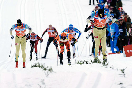 Spurten i Årefjällsloppet 2016, der Johan Kjølstad (startnummer 5) gikk til topps. Foto: Magnus Östh/Visma Ski Classics. Spurten i Årefjällsloppet 2016, der Johan Kjølstad (startnummer 5) gikk til topps. Foto: Magnus Östh/Visma Ski Classics.