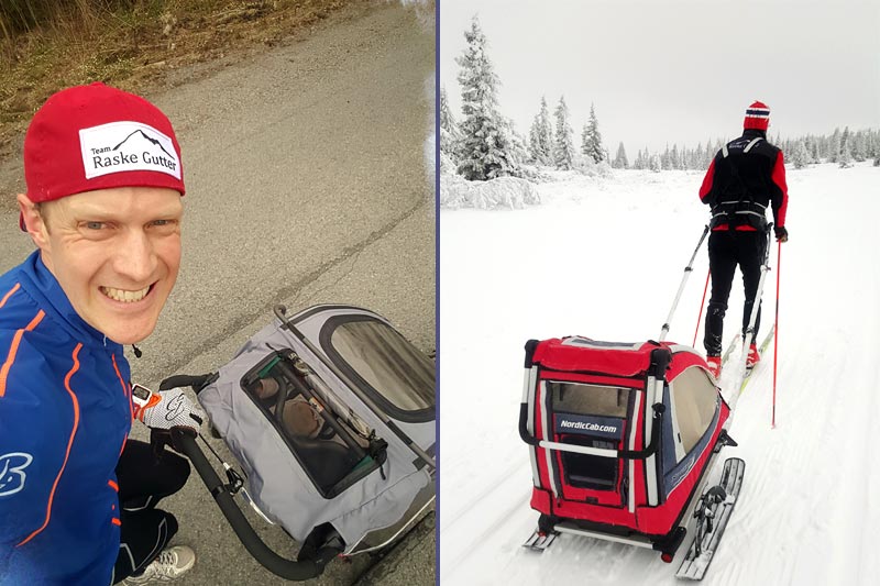 Erlend Damon Stokke viser at det er fullt mulig å få gode treningsturer sammen med den unge håpefulle. Foto: Privat Erlend Damon Stokke viser at det er fullt mulig å få gode treningsturer sammen med den unge håpefulle. Foto: Privat