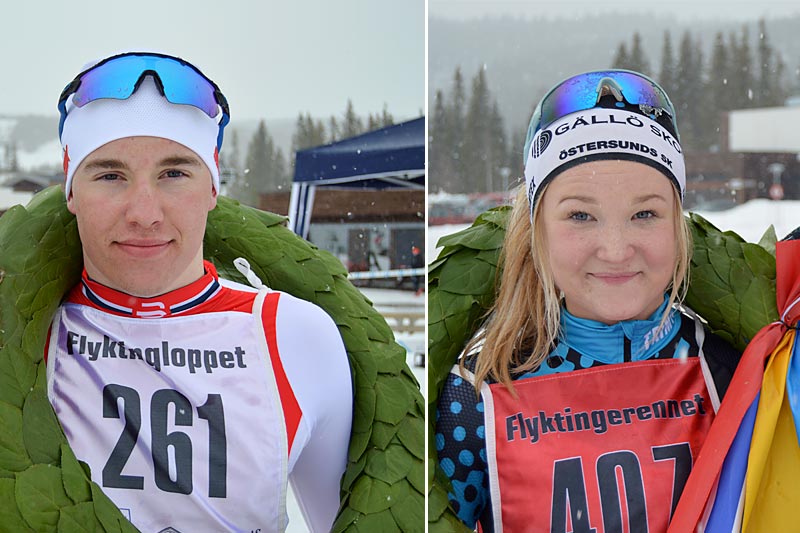 Vinnere av juniorklassen i Flyktningerennet, kort løype 2017. Sindre Finne fra Kolvereid. og Wilma Jönsson, hjemmehørende i Østersunds SK. Foto: Karl Audun Fagerli, Flyktningerennet. Vinnere av juniorklassen i Flyktningerennet, kort løype 2017. Sindre Finne fra Kolvereid. og Wilma Jönsson, hjemmehørende i Østersunds SK. Foto: Karl Audun Fagerli, Flyktningerennet.