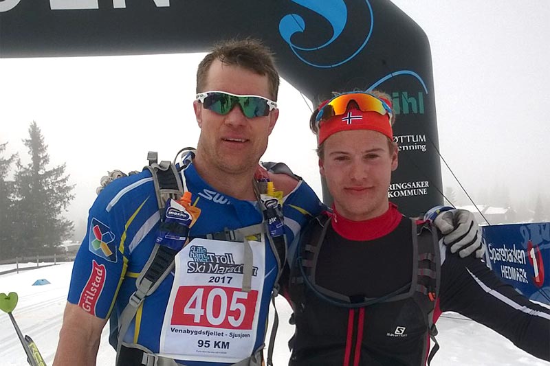 Håvard Hansen (tv) og Kjetil Tyrom ble nummer 1 og 2 i den 95 km lange utgaven av Lillehammer Troll Ski Marathon 2017. Arrangørfoto. Håvard Hansen (tv) og Kjetil Tyrom ble nummer 1 og 2 i den 95 km lange utgaven av Lillehammer Troll Ski Marathon 2017. Arrangørfoto.