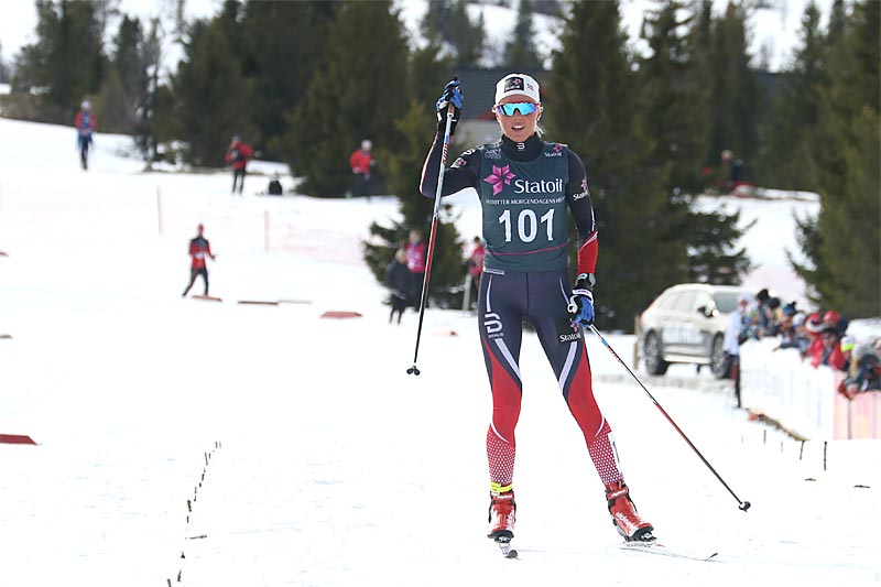 Marte Mæhlum Johansen hadde oppløpet helt alene i skiathlonøvelsen som avsluttet Norgescup for junior 19/20 år på Gålå 2017. Foto: Erik Borg. Marte Mæhlum Johansen hadde oppløpet helt alene i skiathlonøvelsen som avsluttet Norgescup for junior 19/20 år på Gålå 2017. Foto: Erik Borg.