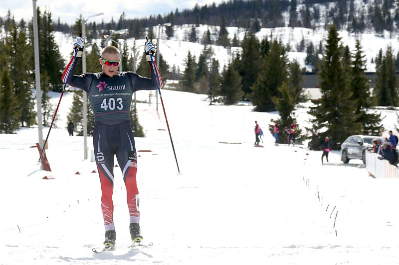 Vebjørn Hegdal kom helt alene til mål i den 20 km lange fellesstarten i klasse 19/20 år som avrundet norgescupfinalen på Gålå 2017. Foto: Erik Borg. Vebjørn Hegdal kom helt alene til mål i den 20 km lange fellesstarten i klasse 19/20 år som avrundet norgescupfinalen på Gålå 2017. Foto: Erik Borg.