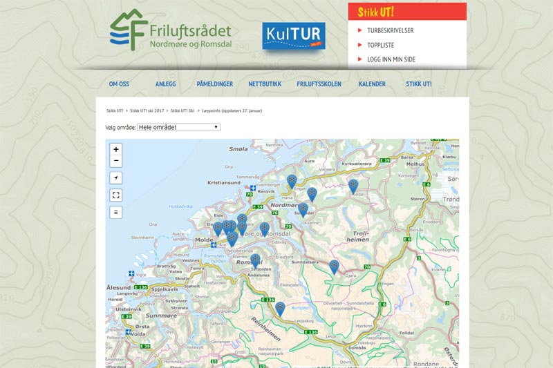 Her er Løyper.net bakt inn i Stikk UT-prosjektet i Nordmøre og Romsdal sin egen nettside, slik at man der kan se oppkjørte skispor rett i Stikk UT-portalen. Grafikk: Løyper.net. Her er Løyper.net bakt inn i Stikk UT-prosjektet i Nordmøre og Romsdal sin egen nettside, slik at man der kan se oppkjørte skispor rett i Stikk UT-portalen. Grafikk: Løyper.net.
