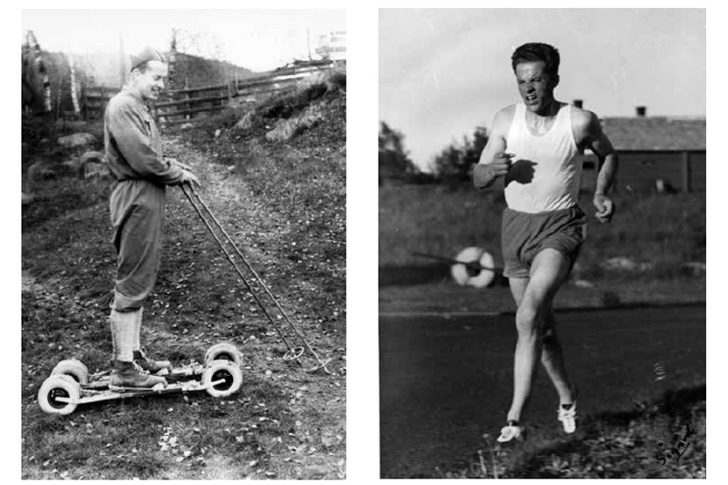 Fra boka Skibygda Trysil - Slit og glede, av Thor Gotaas: Jørgen Myhre med de kjære rulleskiene. På KM 10 000 meter Elverum i 1955. Det var nesten 30 varmegrader, og Jørgen vant. Fra boka Skibygda Trysil - Slit og glede, av Thor Gotaas: Jørgen Myhre med de kjære rulleskiene. På KM 10 000 meter Elverum i 1955. Det var nesten 30 varmegrader, og Jørgen vant.
