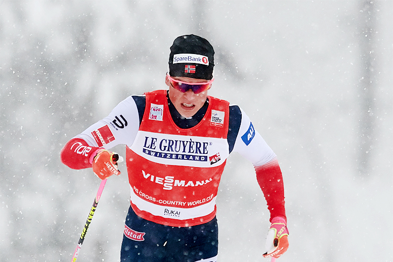 Johannes Høsflot Klæbo underveis i verdenscupen i Kuusamo og Ruka 2017 hvor det hele endte med overlegen seier. Foto: Modica/NordicFocus. Johannes Høsflot Klæbo underveis i verdenscupen i Kuusamo og Ruka 2017 hvor det hele endte med overlegen seier. Foto: Modica/NordicFocus.