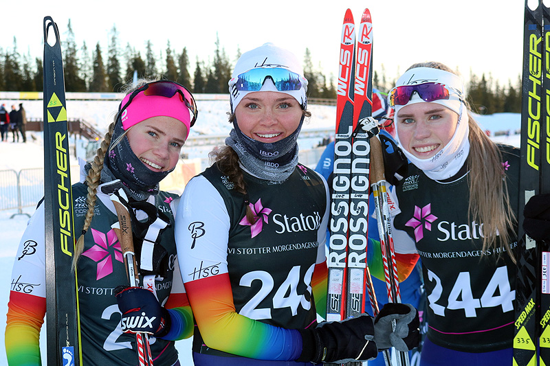 Hovden Skigymnas-elever under uttaksrenn til Junior-VM på Natrudstilen ved Sjusjøen. Foto: Hovden Skigymnas. Hovden Skigymnas-elever under uttaksrenn til Junior-VM på Natrudstilen ved Sjusjøen. Foto: Hovden Skigymnas.