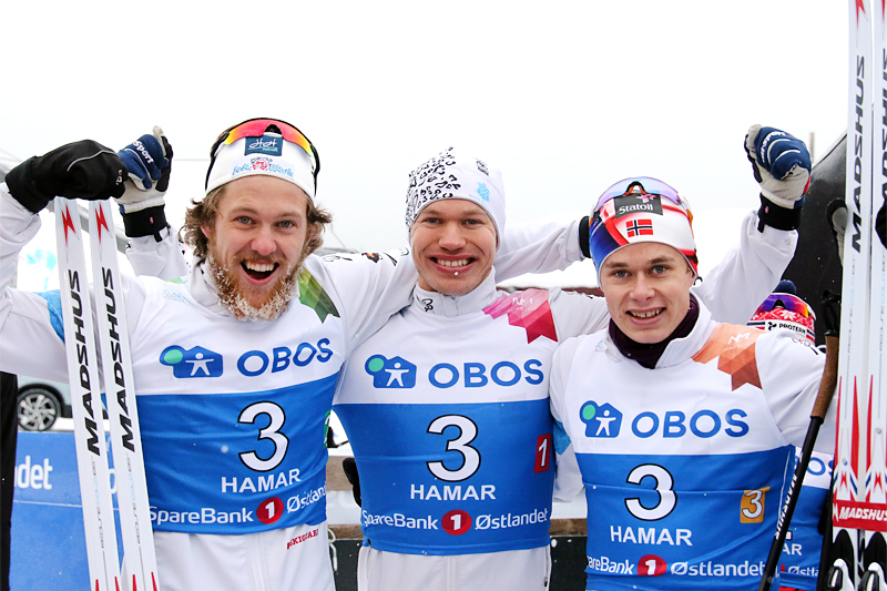 Supergutta fra Asker Skiklubb som kapret 3. plass i NM-stafetten under mesterskapet på Gåsbu 2018. Fra venstre: Erland Kvisle (2. etp.), Erlend Nydal (1) og Harald Østberg Amundsen (3). Foto: Erik Borg. Supergutta fra Asker Skiklubb som kapret 3. plass i NM-stafetten under mesterskapet på Gåsbu 2018. Fra venstre: Erland Kvisle (2. etp.), Erlend Nydal (1) og Harald Østberg Amundsen (3). Foto: Erik Borg.