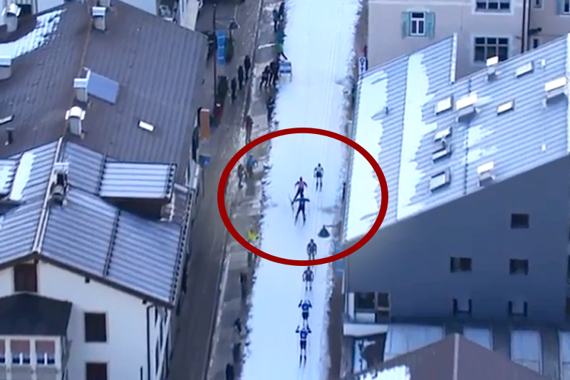 Det ble for mye skøyting på Oskar Kardin i Marcialonga 2018 på vei inn mot en spurtpris. Han ble disket og også fratatt spurtpoeng. Foto: Visma Ski Classics. Det ble for mye skøyting på Oskar Kardin i Marcialonga 2018 på vei inn mot en spurtpris. Han ble disket og også fratatt spurtpoeng. Foto: Visma Ski Classics.