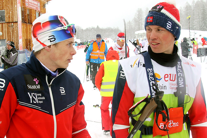 Geir Endre Rogn (t.h.) sammen med Harald Østberg Amundsen under Junior-VM i Goms 2018. Foto: Erik Borg. Geir Endre Rogn (t.h.) sammen med Harald Østberg Amundsen under Junior-VM i Goms 2018. Foto: Erik Borg.