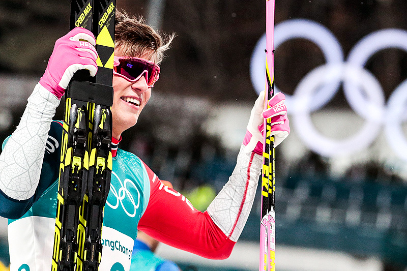 Johannes Høsflot Klæbo ble tidenes yngste gullvinner i langrenn med sin overlegne seier på sprinten i OL Pyeongchang 2018. Foto: Modica/NordicFocus. Johannes Høsflot Klæbo ble tidenes yngste gullvinner i langrenn med sin overlegne seier på sprinten i OL Pyeongchang 2018. Foto: Modica/NordicFocus.