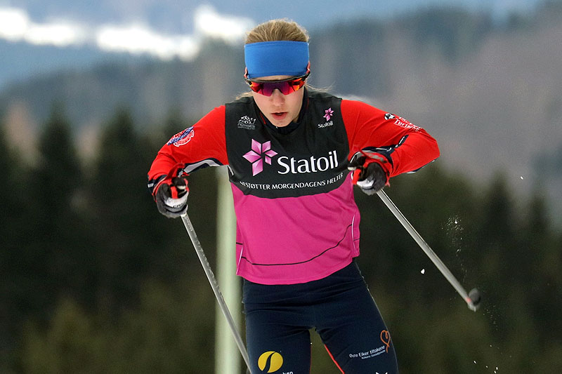 Helene Marie Fossesholm på vei mot suverent gull på 5 km fri teknikk under Junior-NM i Steinkjer. Foto: Erik Borg. Helene Marie Fossesholm på vei mot suverent gull på 5 km fri teknikk under Junior-NM i Steinkjer. Foto: Erik Borg.
