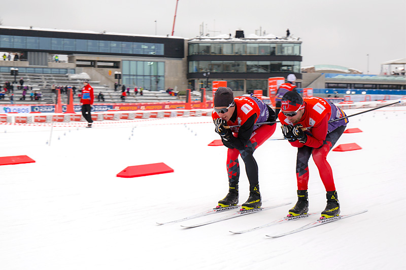 Morten Sætha og Mihhail Lukertsenko, begge fra Swix Racingservice, tester glid under verdenscupen i Holmenkollen 2018. Foto: Swix Sport. Morten Sætha og Mihhail Lukertsenko, begge fra Swix Racingservice, tester glid under verdenscupen i Holmenkollen 2018. Foto: Swix Sport.