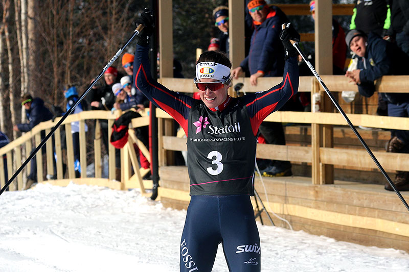 Kristin Austgulen Fosnæs jubler inn til seier i klasse Kvinner 18 år på juniorenes Norgescup-finale i Alta forrige vinter. Foto: Erik Borg. Kristin Austgulen Fosnæs jubler inn til seier i klasse Kvinner 18 år på juniorenes Norgescup-finale i Alta forrige vinter. Foto: Erik Borg.