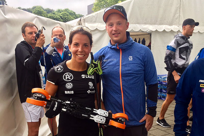 Charlotte Kalla og det svenske skilandslaget har inngått en toårig avtale med den Morten Iversbakken og den norske rulleskileverandøren IDT. Foto: IDT. Charlotte Kalla og det svenske skilandslaget har inngått en toårig avtale med den Morten Iversbakken og den norske rulleskileverandøren IDT. Foto: IDT.