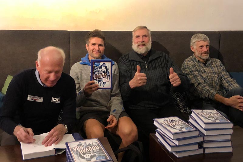 Fra lanseringen av boka Oddvar Brå - Et skiløperliv. Fra venstre: Oddvar Brå, Thor Gotaas (forfatteren av boka), Juha Mieto og Thomas Wassberg. Foto: Privat. Fra lanseringen av boka Oddvar Brå - Et skiløperliv. Fra venstre: Oddvar Brå, Thor Gotaas (forfatteren av boka), Juha Mieto og Thomas Wassberg. Foto: Privat.
