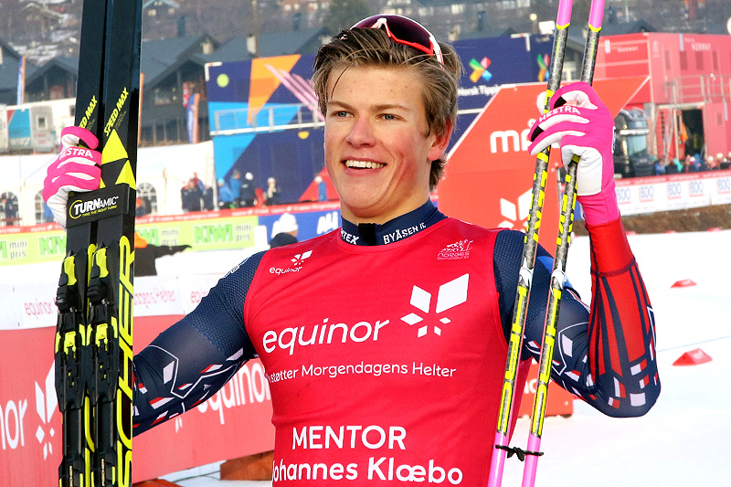 Johannes Høsflot Klæbo jubler for seier på skøytesprinten under sesongåpningen på Beitostølen 2018. Foto: Erik Borg. Johannes Høsflot Klæbo jubler for seier på skøytesprinten under sesongåpningen på Beitostølen 2018. Foto: Erik Borg.