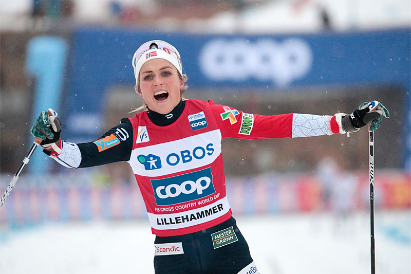 Therese Johaug inn til seier i verdenscupens minitour på Lillehammer 2018. Foto: Modica/NordicFocus. Therese Johaug inn til seier i verdenscupens minitour på Lillehammer 2018. Foto: Modica/NordicFocus.