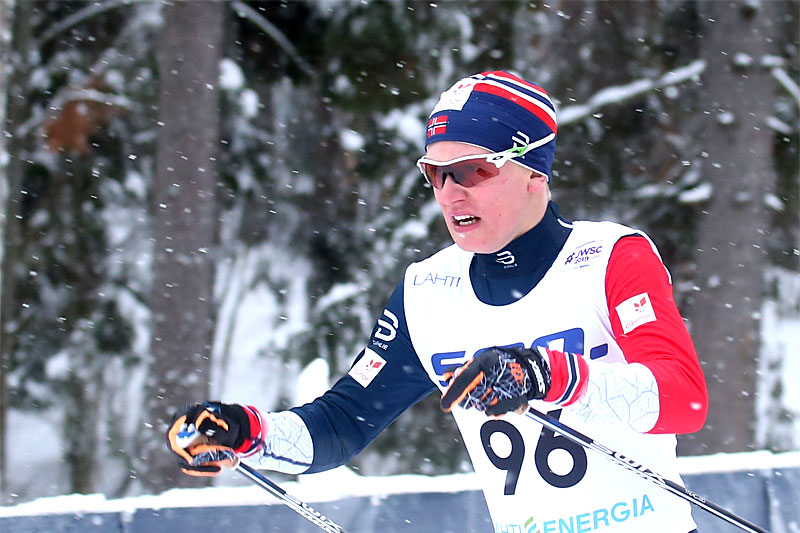 Iver Tildheim Andersen på vei mot bronse på 10 km fri teknikk udner Junior-VM i Lahti 2019. Foto: Erik Borg. Iver Tildheim Andersen på vei mot bronse på 10 km fri teknikk udner Junior-VM i Lahti 2019. Foto: Erik Borg.