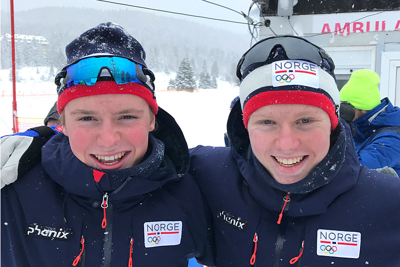 Martin Kirkeberg Mørk (th) kapret gullmedaljen i EYOF 2019 på 7,5 km fri, mens Edvard Sandvik gikk inn til sølv. Foto: Privat. Martin Kirkeberg Mørk (th) kapret gullmedaljen i EYOF 2019 på 7,5 km fri, mens Edvard Sandvik gikk inn til sølv. Foto: Privat.