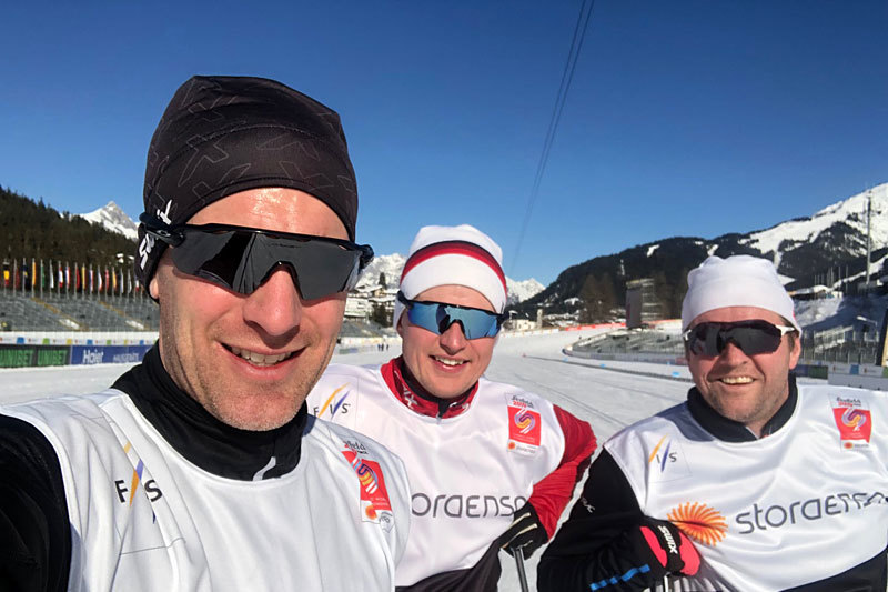 Morten Sætha, Henrik Johnsen og Terje Smevold fra Swix Racingservice tester smurning i løypene for VM Seefeld 2019. Foto: Swix Sport. Morten Sætha, Henrik Johnsen og Terje Smevold fra Swix Racingservice tester smurning i løypene for VM Seefeld 2019. Foto: Swix Sport.