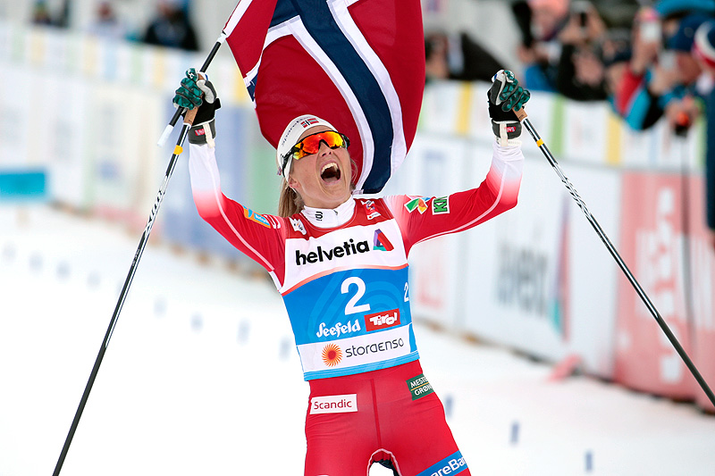 Therese Johaug jubler for gull på 30 km fellesstart i fri teknikk under VM i Seefeld 2019. Foto: Modica/NordicFocus. Therese Johaug jubler for gull på 30 km fellesstart i fri teknikk under VM i Seefeld 2019. Foto: Modica/NordicFocus.