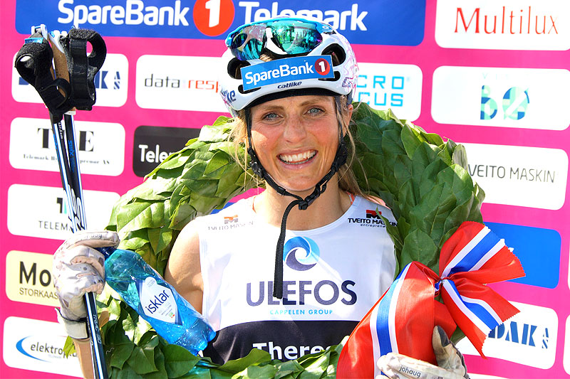 Therese Johaug fra da hun vant Kanalrennet 2019, under Sommarland Skifestival i Telemark. Arrangørfoto. Therese Johaug fra da hun vant Kanalrennet 2019, under Sommarland Skifestival i Telemark. Arrangørfoto.