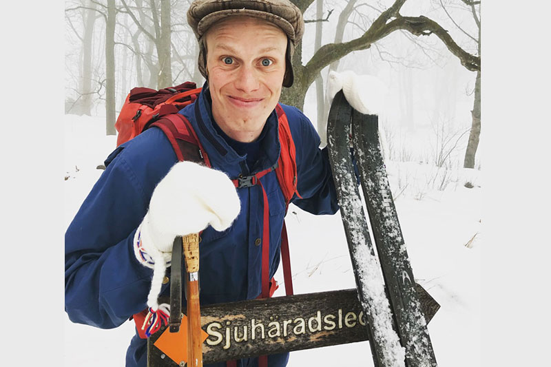 Erik Wickström underveis i traséen til skirennet Sjuhärad ospårat da han testgikk ruta i forkant av første utgave. Foto: Privat. Erik Wickström underveis i traséen til skirennet Sjuhärad ospårat da han testgikk ruta i forkant av første utgave. Foto: Privat.
