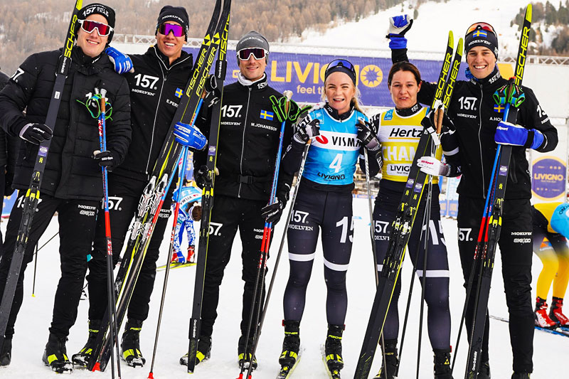 Lager 157 Ski Team etter å ha vært raskest totalt i lagtempo (menn) og jaktstart (kvinner) under Pro Team Tempo i Livigno som åpnet Visma Ski Classics 2019-2020. Foto: Magnus Östh/Visma Ski Classics. Lager 157 Ski Team etter å ha vært raskest totalt i lagtempo (menn) og jaktstart (kvinner) under Pro Team Tempo i Livigno som åpnet Visma Ski Classics 2019-2020. Foto: Magnus Östh/Visma Ski Classics.