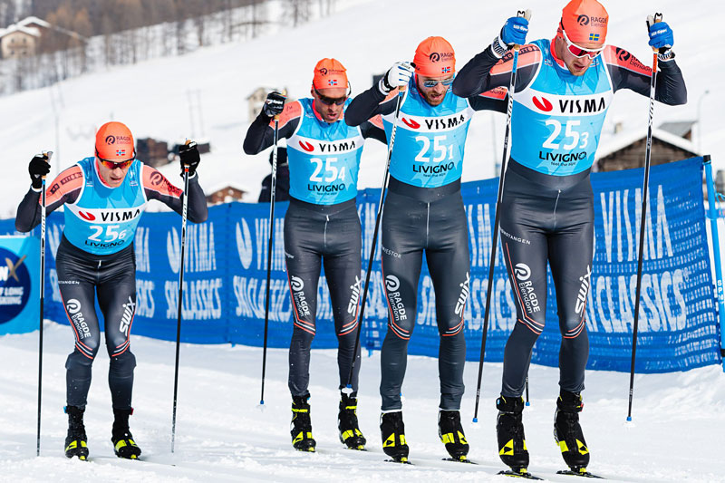 Team Ragde Eiendom på vei mot raskeste tid blant herrene i lagtempoen under Pro Team Tempo i Livigno som åpnet Visma Ski Classics 2019-2020. Foto: Magnus Östh/Visma Ski Classics. Team Ragde Eiendom på vei mot raskeste tid blant herrene i lagtempoen under Pro Team Tempo i Livigno som åpnet Visma Ski Classics 2019-2020. Foto: Magnus Östh/Visma Ski Classics.