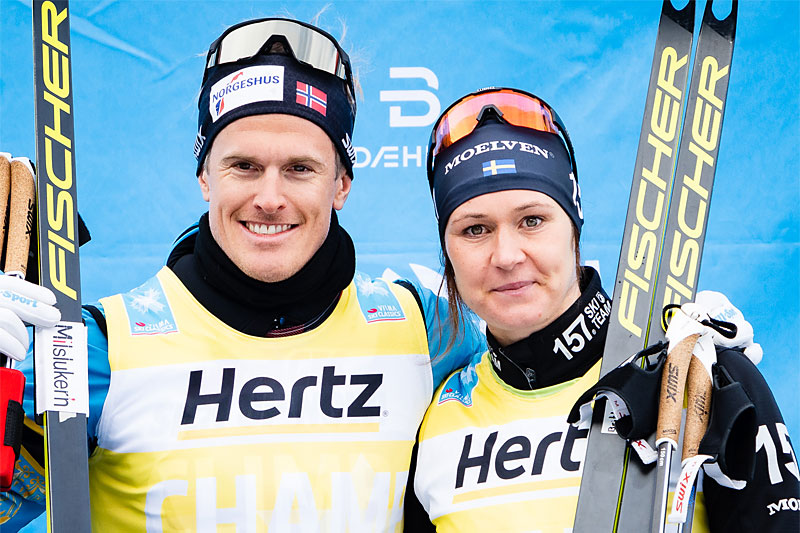 Morten Eide Pedersen og Britta Johansson Norgren leder Visma Ski Classics totalt etter de 3 første delkonkurransene vinteren 2019-2020. Foto: Magnus Östh/Visma Ski Classics. Morten Eide Pedersen og Britta Johansson Norgren leder Visma Ski Classics totalt etter de 3 første delkonkurransene vinteren 2019-2020. Foto: Magnus Östh/Visma Ski Classics.