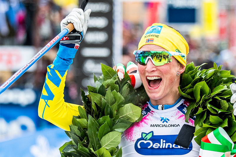 Kari Vikhagen Gjeitnes jubler over seier i Marcialonga 2020, sesongens 6. renn i Visma Ski Classics. Foto: Modica/NordicFocus. Kari Vikhagen Gjeitnes jubler over seier i Marcialonga 2020, sesongens 6. renn i Visma Ski Classics. Foto: Modica/NordicFocus.