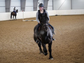 Ridelærerstudent Liv Kristin Dybsand og dølahoppa Fagerli Lilja i dyp konsentrasjon under avslutningen på årets remonteopphold.