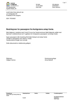 Restriksjoner for passasjerer fra Hurtigrutens anløp Vardø