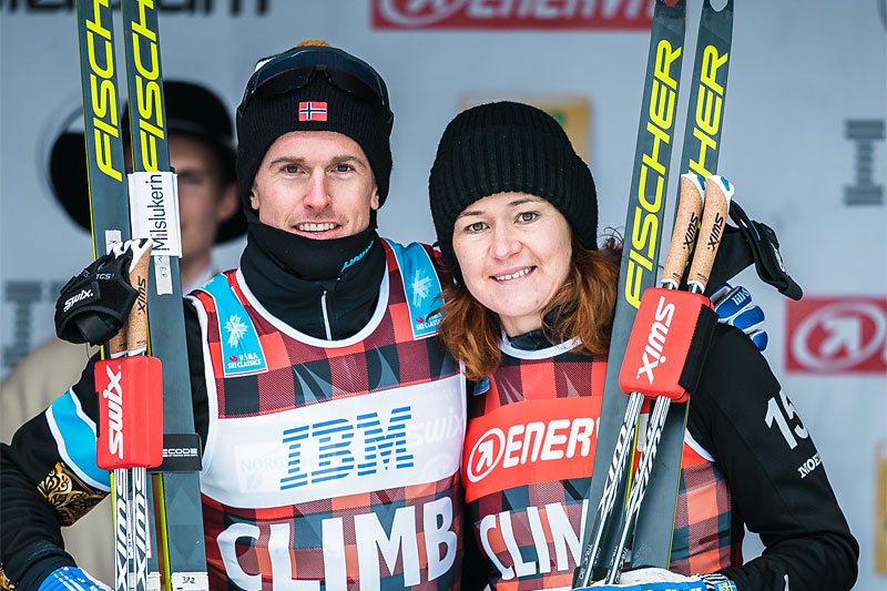 Morten Eide Pedersen til venstre sikret seg klatretrøya for menn i Visma Ski Classics sesongen 2019/2020. Blant damene gjorde Britta Johansson Norgren det samme. Foto: Magnus Östh/Visma Ski Classics. Morten Eide Pedersen til venstre sikret seg klatretrøya for menn i Visma Ski Classics sesongen 2019/2020. Blant damene gjorde Britta Johansson Norgren det samme. Foto: Magnus Östh/Visma Ski Classics.
