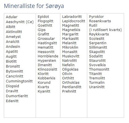 Mineralliste for Sørøya