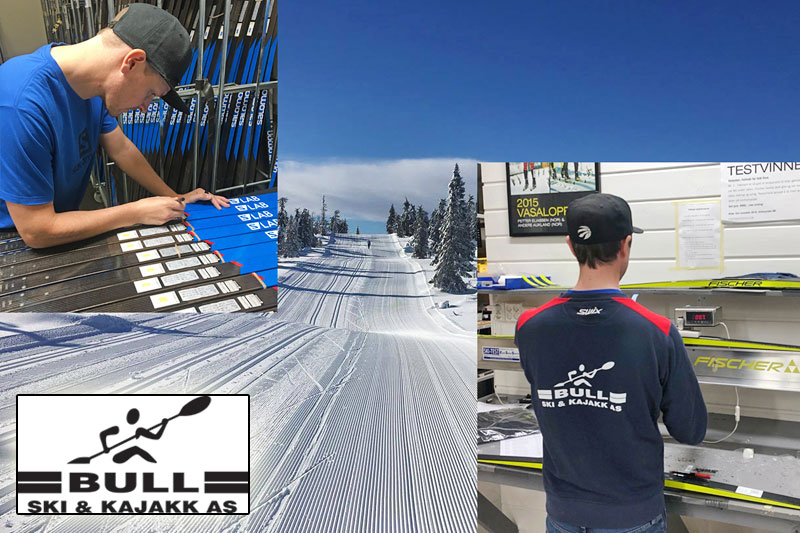 Ansatte ved Bull Ski og Kajakk i full gang med plukking og tilpasning av ski til sine kunder. Foto: Bull Ski og Kajakk AS. Ansatte ved Bull Ski og Kajakk i full gang med plukking og tilpasning av ski til sine kunder. Foto: Bull Ski og Kajakk AS.