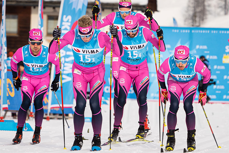 eD system Bauer Team underveis i lagtempoen under Pro Team Tempo i Livigno som åpnet Visma Ski Classics 2019-2020. Foto: Magnus Östh/Visma Ski Classics. eD system Bauer Team underveis i lagtempoen under Pro Team Tempo i Livigno som åpnet Visma Ski Classics 2019-2020. Foto: Magnus Östh/Visma Ski Classics.