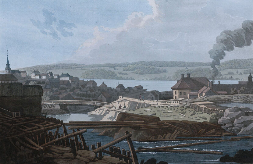Byen Moss rundt år 1800. (J.W. Edy)