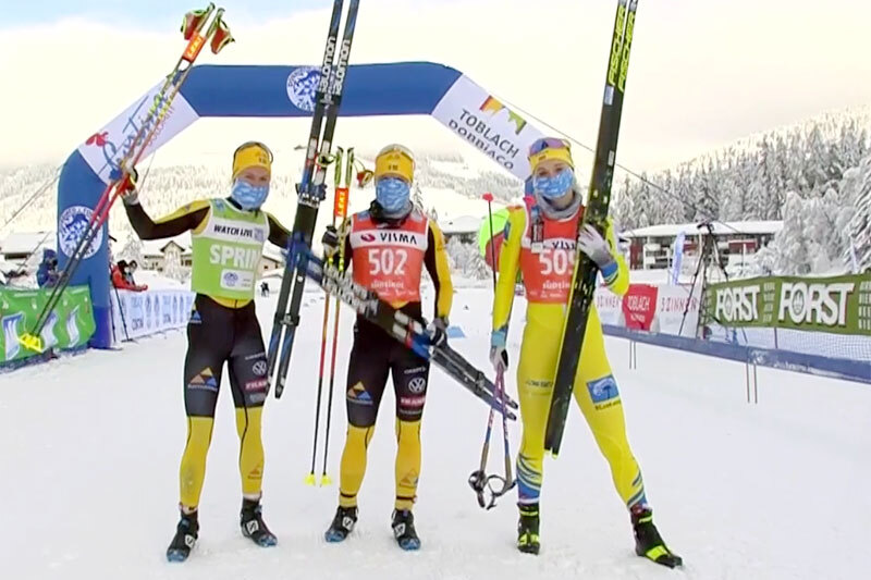 Damenes seierspall i Ski Classics-rennet Toblach-Cortina 2021. FV: Ida Dahl (2. plass), Lina Korsgren (1) og Emilie Fleten (3). Foto: Visma Ski Classics. Damenes seierspall i Ski Classics-rennet Toblach-Cortina 2021. FV: Ida Dahl (2. plass), Lina Korsgren (1) og Emilie Fleten (3). Foto: Visma Ski Classics.