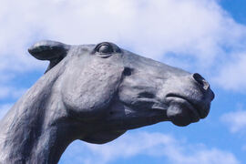 Skulptur av hestehode.