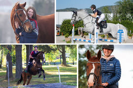 Sunniva (øverst fra venstre), Ine, Magnus og Ida deler glimt fra studenthverdagen sin på Starum på Instagram-kontoen til Norsk Hestesenter. Foto: Privat/NHS