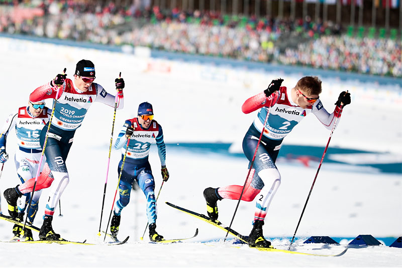 Erik Valnes og Johannes Høsflot Klæbo fører an i et av heatene på VM-sprinten under VM i Oberstdorf. Foto: Modica/NordicFocus. Erik Valnes og Johannes Høsflot Klæbo fører an i et av heatene på VM-sprinten under VM i Oberstdorf. Foto: Modica/NordicFocus.