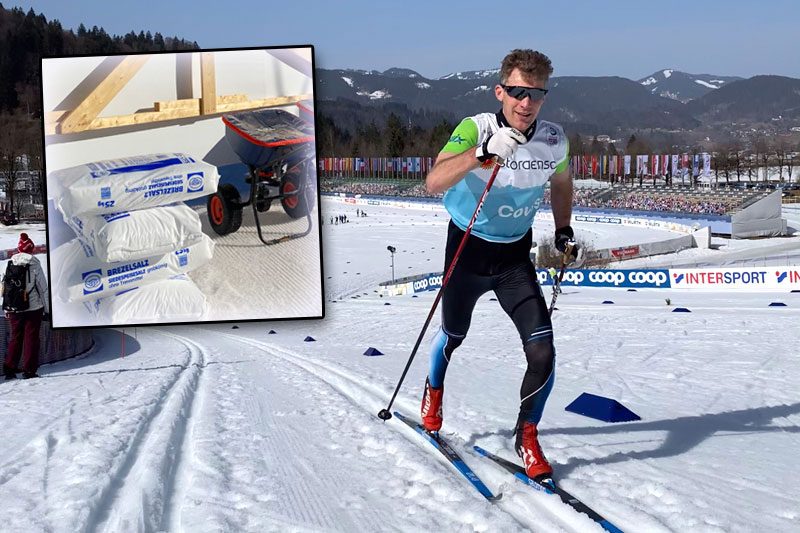 Under Ski-VM 2021 i Oberstdorf er salting et tema for å gjøre snøen fastere. Dette er noe racingpersonell som Swix sin Morten Sætha må ta høyde for i arbeidet med smøring og glid. Foto: Swix. Under Ski-VM 2021 i Oberstdorf er salting et tema for å gjøre snøen fastere. Dette er noe racingpersonell som Swix sin Morten Sætha må ta høyde for i arbeidet med smøring og glid. Foto: Swix.