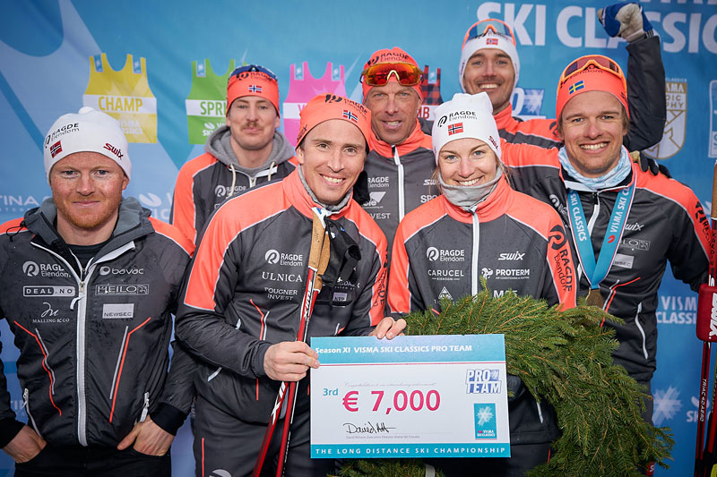 Team Ragde Eiendom etter å ha sikret seg 3. plass sammenlagt i Ski Classics sesongen 2020/2021. Foto: Magnus Östh / Visma Ski Classics / NordicFocus. Team Ragde Eiendom etter å ha sikret seg 3. plass sammenlagt i Ski Classics sesongen 2020/2021. Foto: Magnus Östh / Visma Ski Classics / NordicFocus.