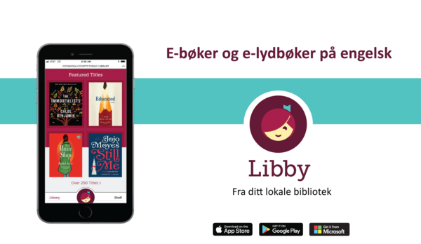 Bilde av mobiltelefon og logo for e-bokappen Libby