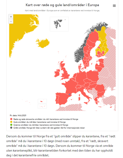 Fra fhi.no Bildet viser kart over Europa og hvilke land som er gule og røde.