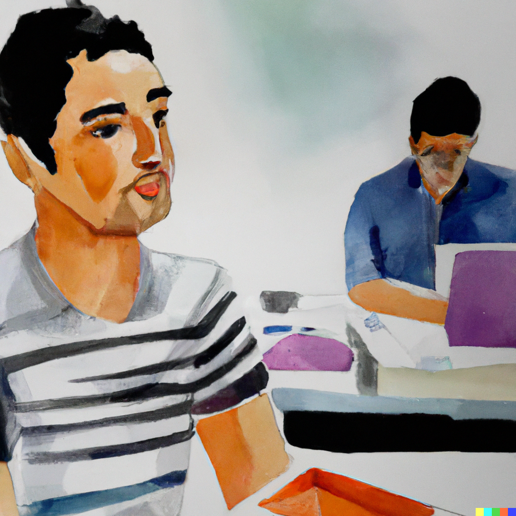 DALL·E  2022  09  12  12. 50. 50   a watercolor painting of People working in an office.png