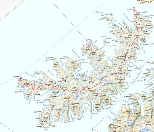 Kart - Sørøya på langs