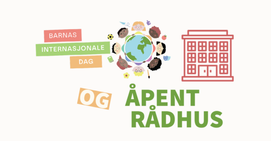 plakat med barn og en illustrasjon av et Rådhus