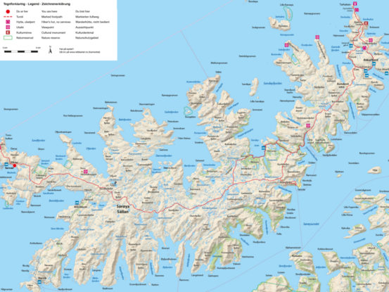 kartoversikt over turprosjektet Sørøya på langs